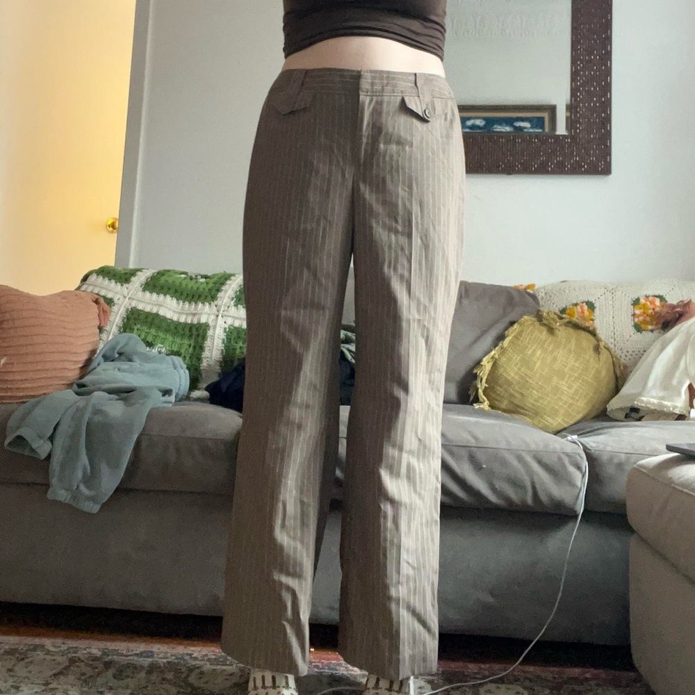 Ann Taylor Men's Taupe Striped Dress Pants - Picture 2 of 6